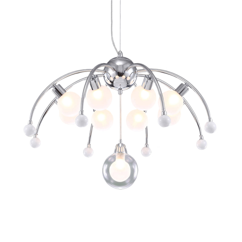 Modern Chrome Bubble Chandelier With White Glass And Led Lights - 6/9 Light Ceiling Fixture