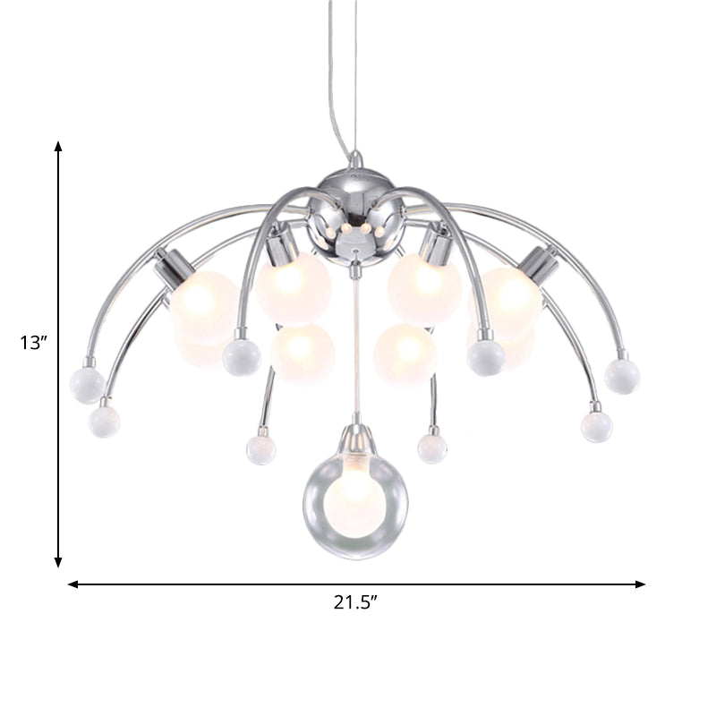 Modern Chrome Bubble Chandelier With White Glass And Led Lights - 6/9 Light Ceiling Fixture