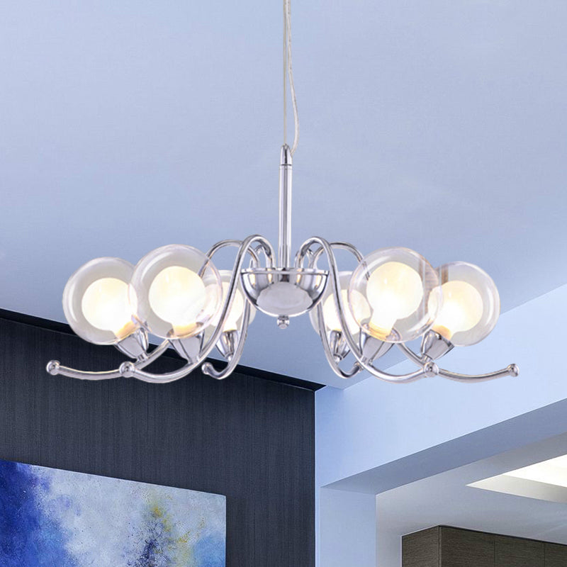 Contemporary Chrome Led Orb Chandelier With Clear Glass And Multi Lights Stylish Pendant Light