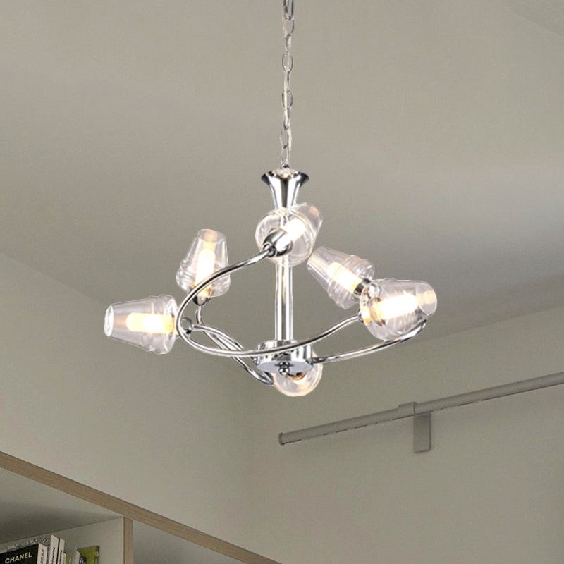 Modern Cone Chandelier - Clear Glass Multi-Light Led Pendant Lamp With Chrome Finish