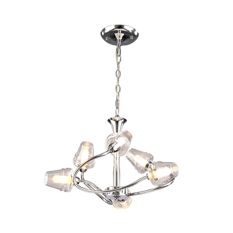 Modern Cone Chandelier - Clear Glass Multi-Light Led Pendant Lamp With Chrome Finish