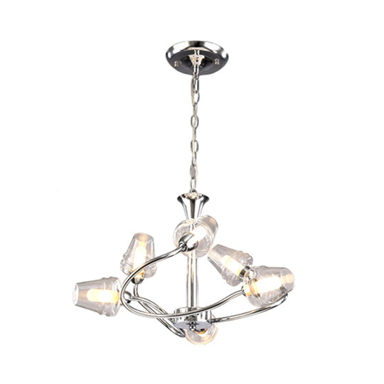 Modern Cone Chandelier - Clear Glass Multi-Light Led Pendant Lamp With Chrome Finish