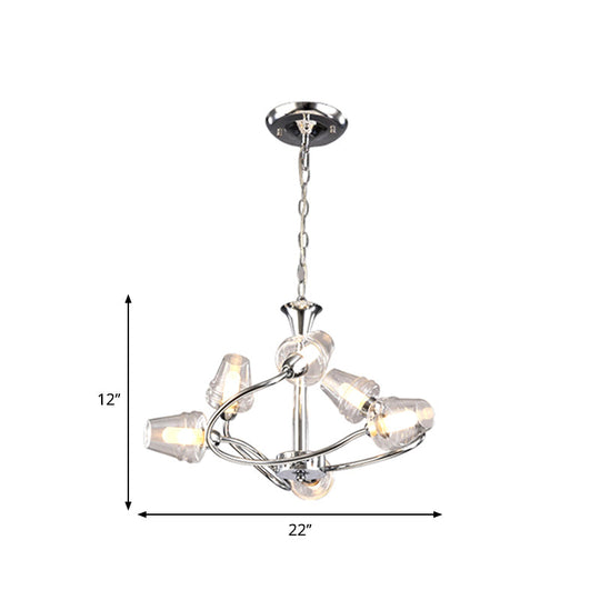 Modern Cone Chandelier - Clear Glass Multi-Light Led Pendant Lamp With Chrome Finish