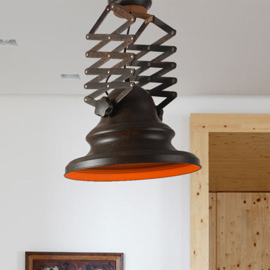 Farmhouse Rust Finish Bell Pendant Light - Indoor Wrought Iron Ceiling Fixture With Extendable 1