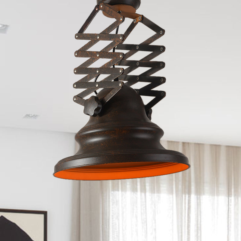 Farmhouse Rust Finish Bell Pendant Light - Indoor Wrought Iron Ceiling Fixture With Extendable 1