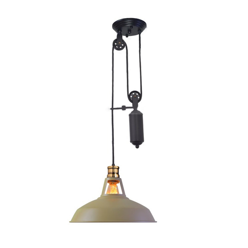 Farmhouse-Style Barn Pendant Ceiling Lamp - Rustic Hanging Light with Pulley for Bedroom