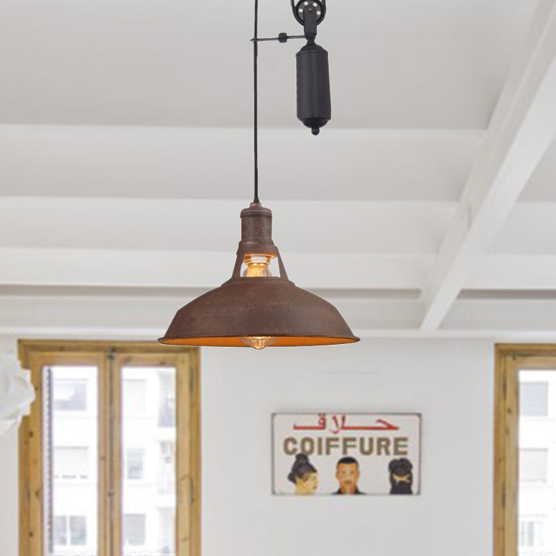 Farmhouse-Style Barn Pendant Ceiling Lamp - Rustic Hanging Light with Pulley for Bedroom