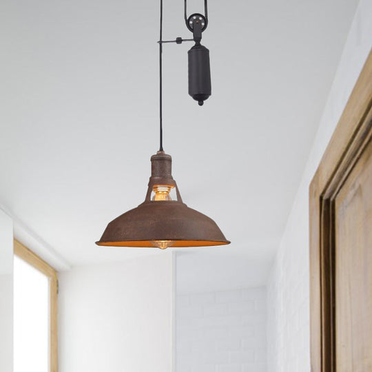 Farmhouse-Style Barn Pendant Ceiling Lamp - Rustic Hanging Light with Pulley for Bedroom