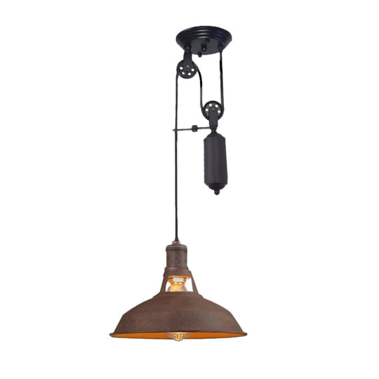 Farmhouse-Style Barn Pendant Ceiling Lamp - Rustic Hanging Light with Pulley for Bedroom