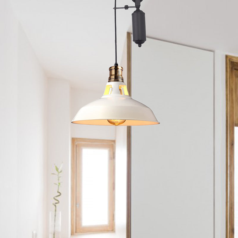 Farmhouse Style Ceiling Barn Pendant Lamp - Rustic Metallic Hanging Light With Pulley For Bedroom