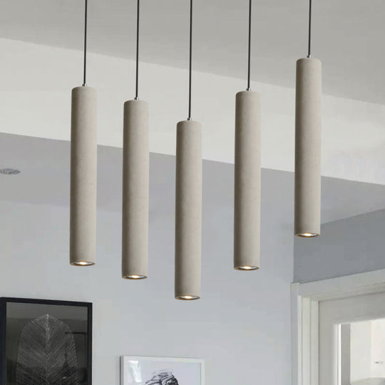 Tureis - Grey Concrete Cylinder Pendant Light Modernist Style 1 Light Living Room Hanging Light Fixture with Adjustable Cord in Grey