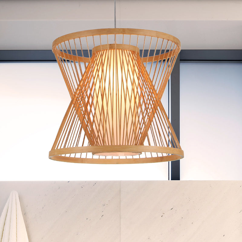 Asian Bamboo Lantern Pendant Light With Paper Inside Shade - Restaurant Hanging Lamp Series