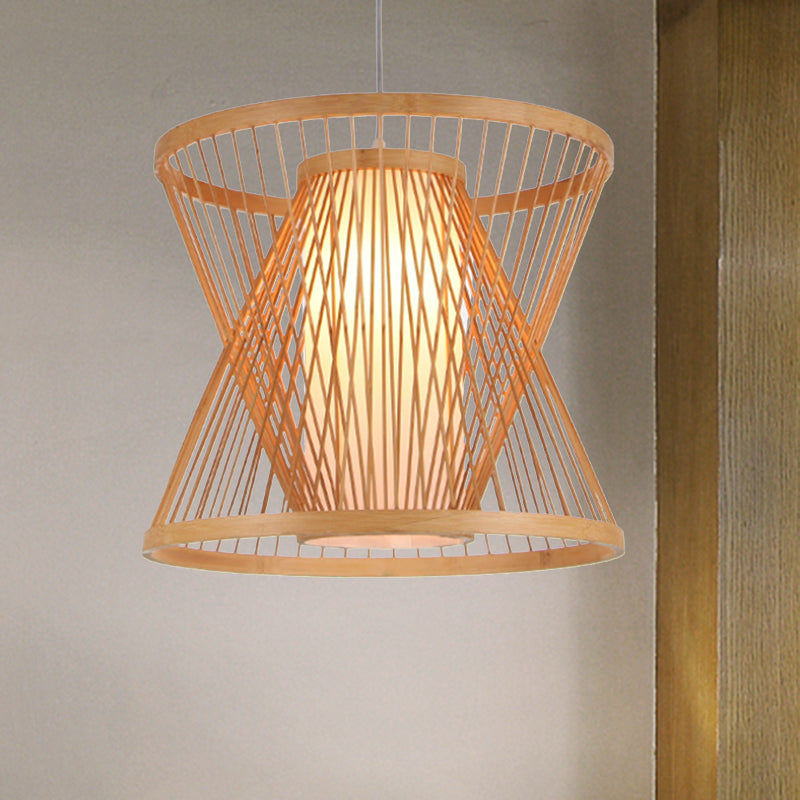 Asian Bamboo Lantern Pendant Light With Paper Inside Shade - Restaurant Hanging Lamp Series