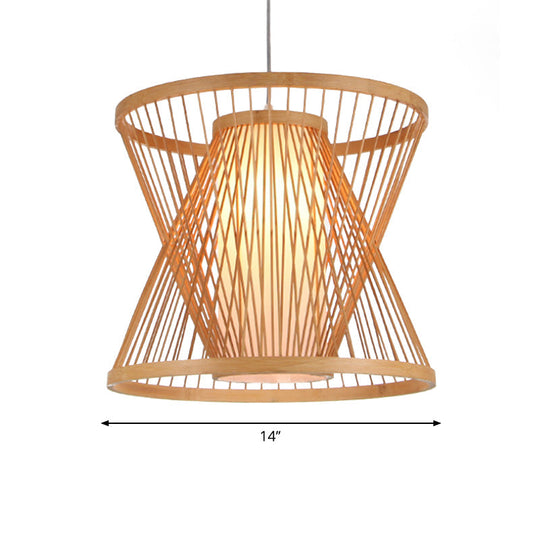 Asian Bamboo Lantern Pendant Light With Paper Inside Shade - Restaurant Hanging Lamp Series