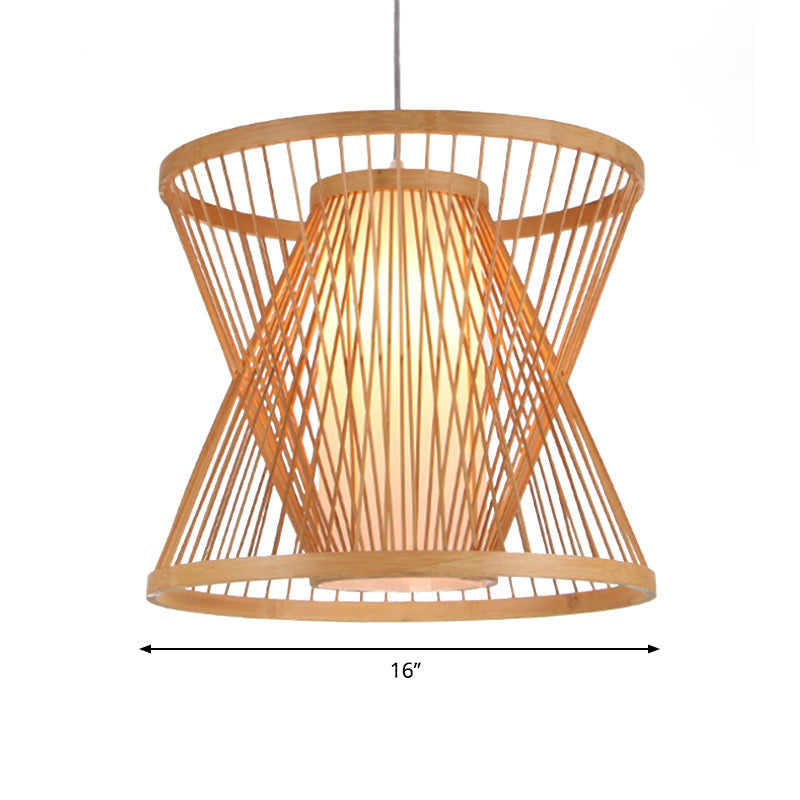 Asian Bamboo Lantern Pendant Light With Paper Inside Shade - Restaurant Hanging Lamp Series