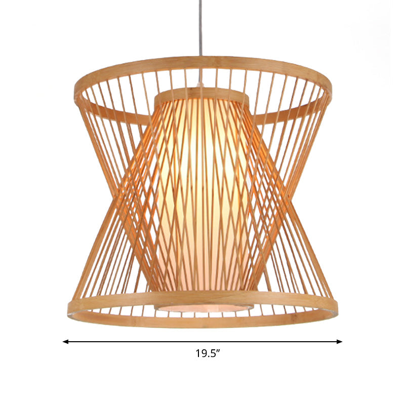 Asian Bamboo Lantern Pendant Light With Paper Inside Shade - Restaurant Hanging Lamp Series