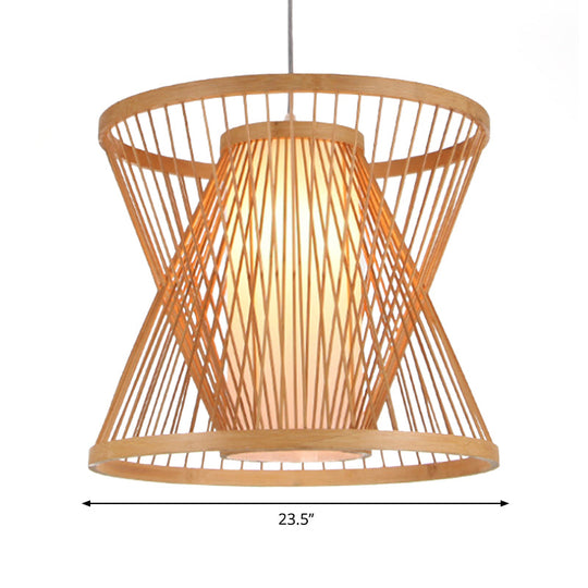 Asian Bamboo Lantern Pendant Light With Paper Inside Shade - Restaurant Hanging Lamp Series