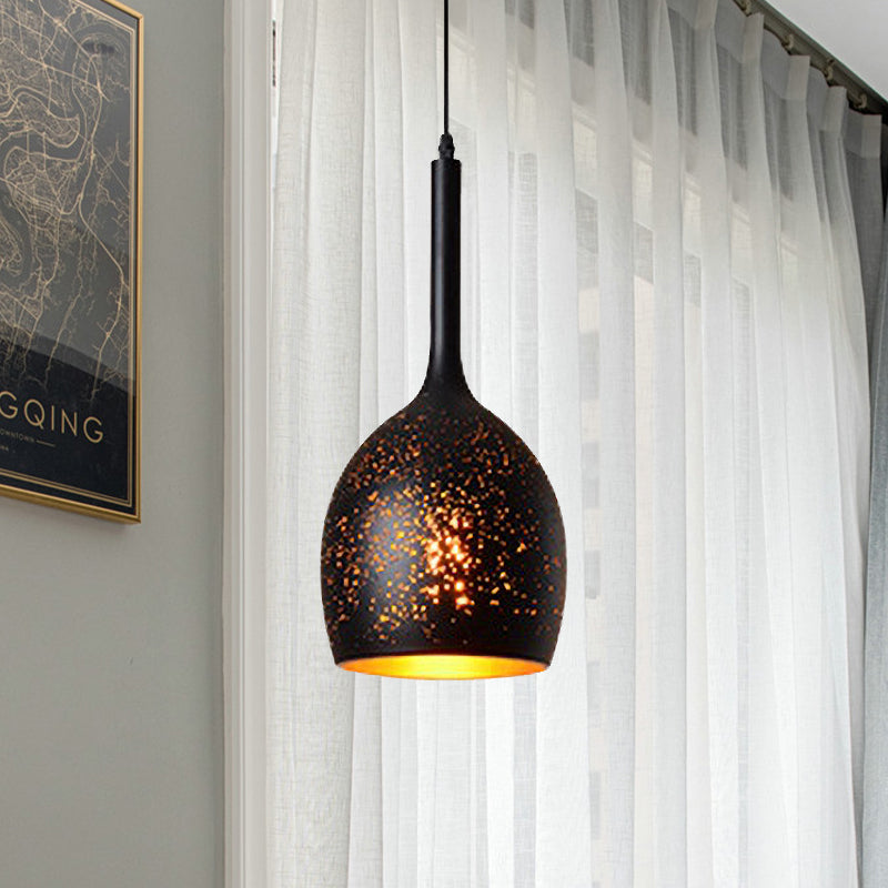 Antique Black Cone/Bowl Pendant Light with Pierced Metal Design