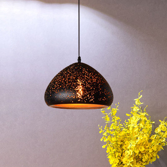 Antique Black Cone/Bowl Pendant Light with Pierced Metal Design