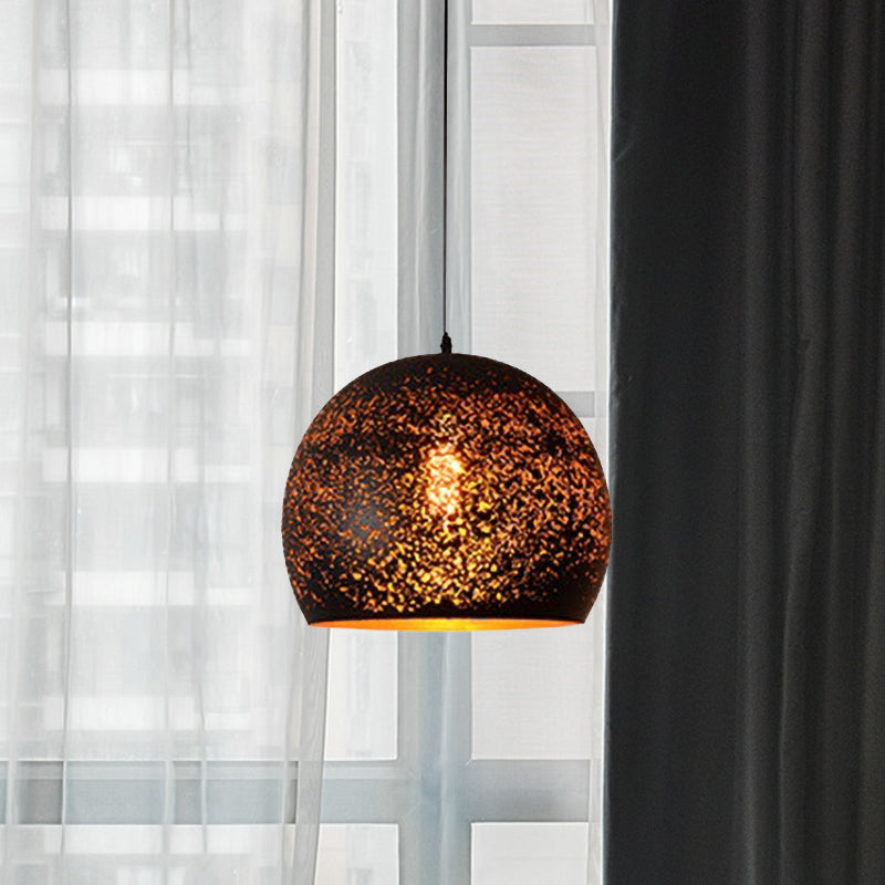 Antique Style Black Cone/Bowl Pendant Light - Metal Pierced Design 1-Light Indoor Hanging Lamp /