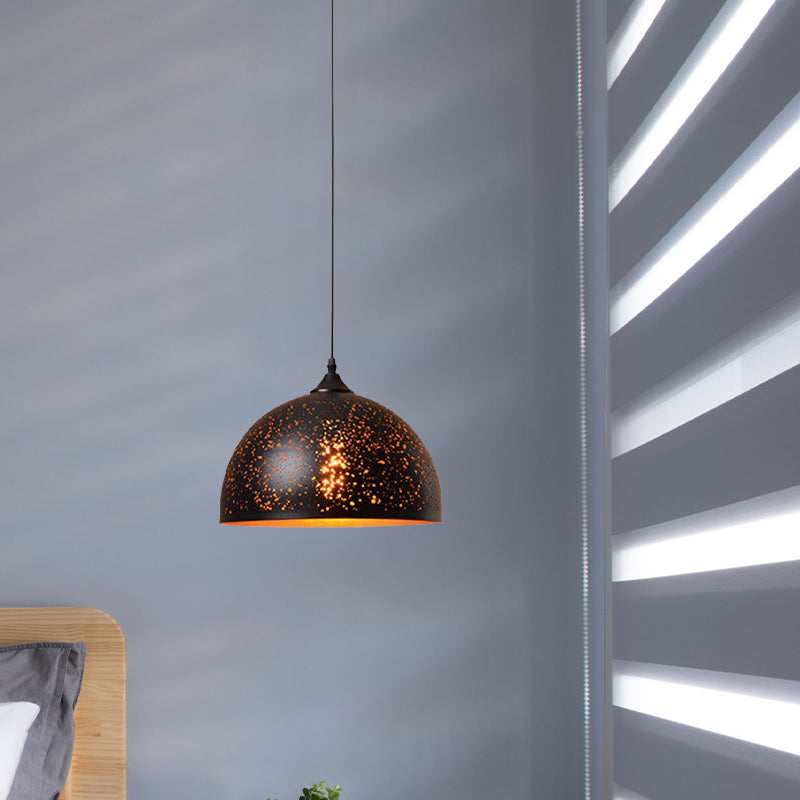 Antique Style Black Cone/Bowl Pendant Light - Metal Pierced Design 1-Light Indoor Hanging Lamp