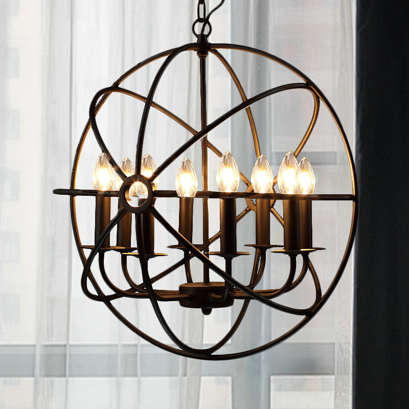 Antique Style Ball Cage Pendant Lighting - 4/5/6/8 Lights - Black Metal Light Fixture for Dining Room