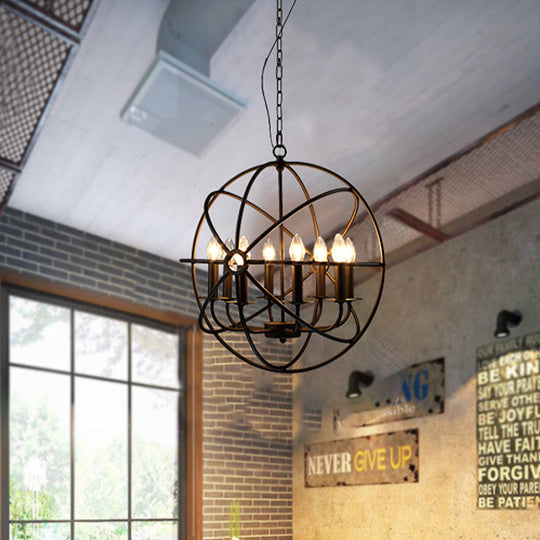 Antique Style Ball Cage Pendant Lighting - 4/5/6/8 Lights - Black Metal Light Fixture for Dining Room