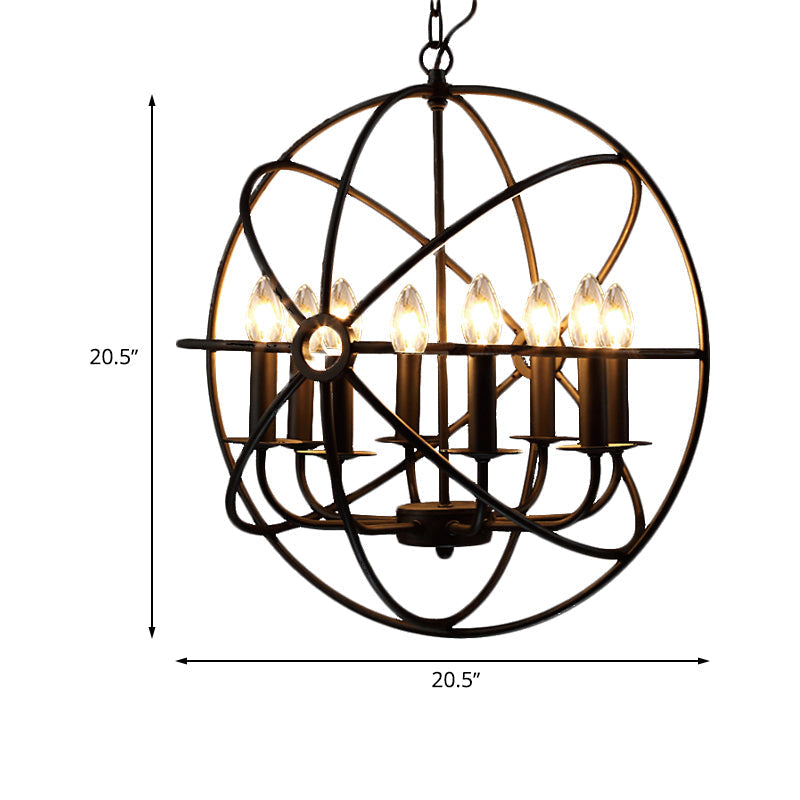 Antique Style Ball Cage Pendant Lighting - 4/5/6/8 Lights - Black Metal Light Fixture for Dining Room