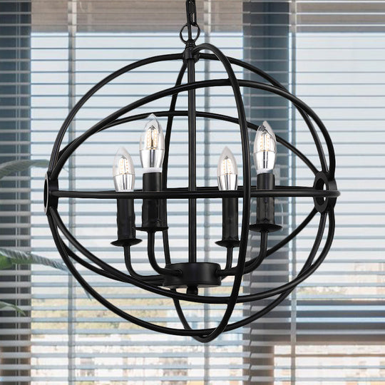 Antique Style Ball Cage Pendant Lighting - 4/5/6/8 Lights - Black Metal Light Fixture for Dining Room