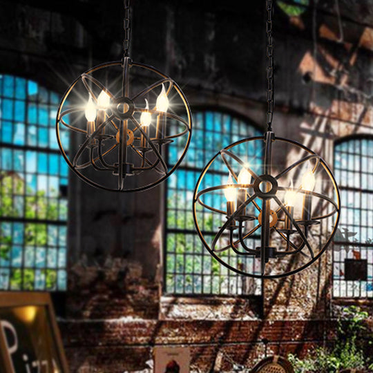 Antique Style Ball Cage Pendant Lighting - 4/5/6/8 Lights - Black Metal Light Fixture for Dining Room