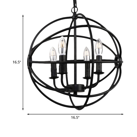 Antique Style Ball Cage Pendant Lighting - 4/5/6/8 Lights - Black Metal Light Fixture for Dining Room