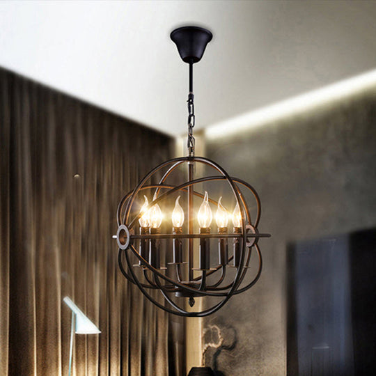 Antique Style Ball Cage Pendant Lighting - 4/5/6/8 Lights - Black Metal Light Fixture for Dining Room