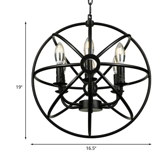 Antique Style Ball Cage Pendant Lighting - 4/5/6/8 Lights - Black Metal Light Fixture for Dining Room