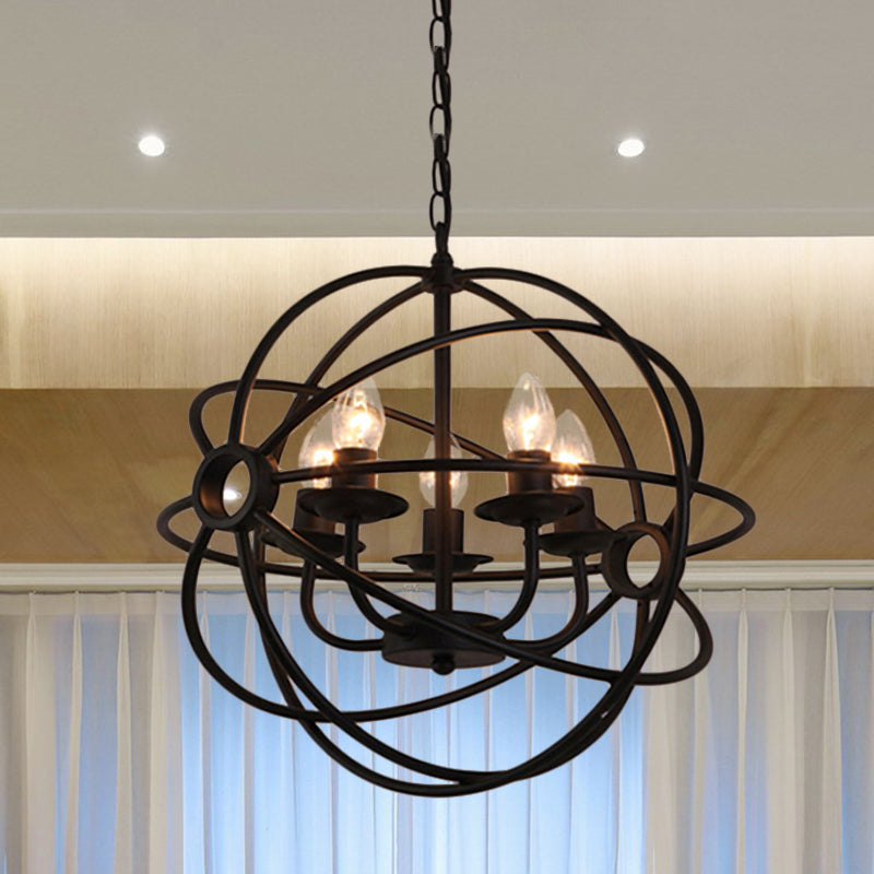 Antique Style Ball Cage Pendant Lighting - 4/5/6/8 Lights - Black Metal Light Fixture for Dining Room