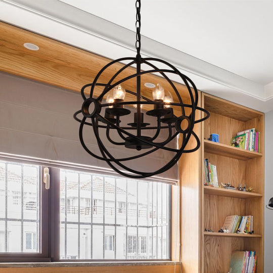 Antique Style Ball Cage Pendant Lighting - 4/5/6/8 Lights - Black Metal Light Fixture for Dining Room