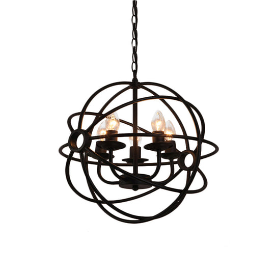 Antique Style Ball Cage Pendant Lighting - 4/5/6/8 Lights - Black Metal Light Fixture for Dining Room