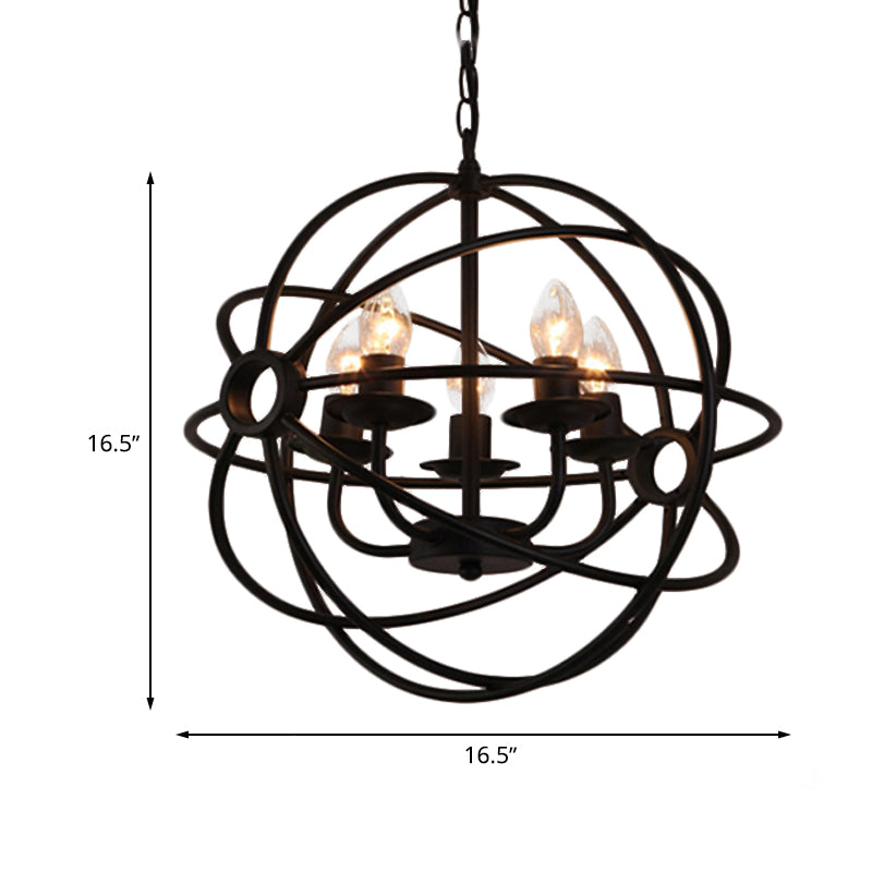 Antique Style Ball Cage Pendant Lighting - 4/5/6/8 Lights - Black Metal Light Fixture for Dining Room