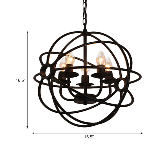 Antique Style Ball Cage Pendant Lighting - 4/5/6/8 Lights - Black Metal Light Fixture for Dining Room