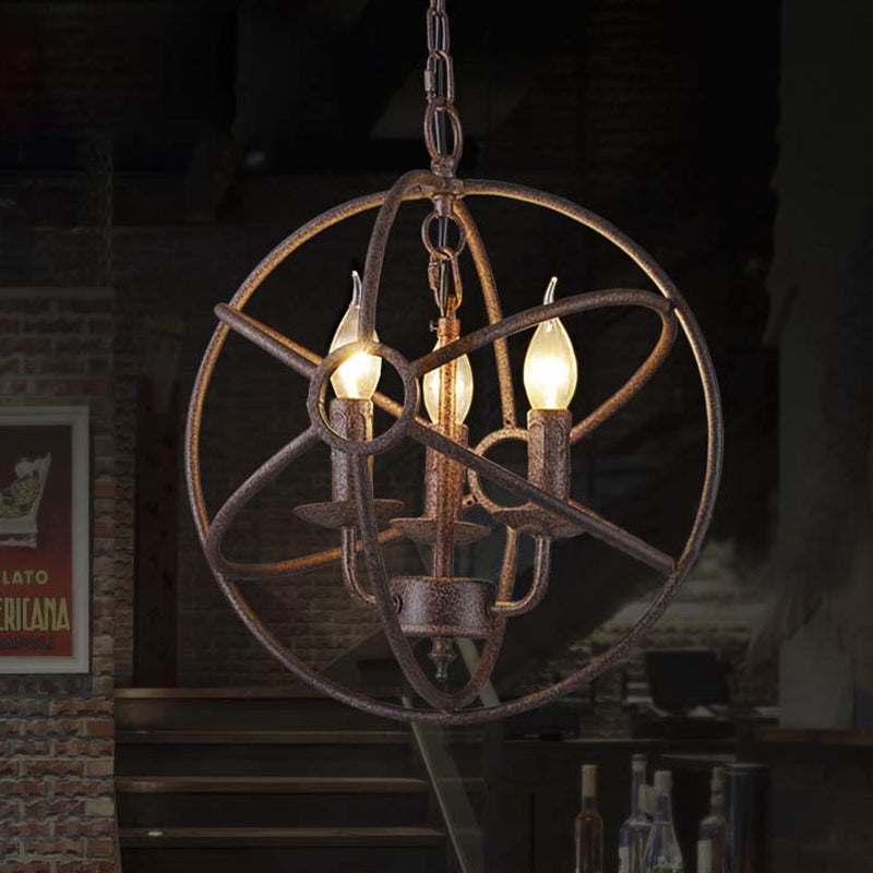 Spherical Wrought Iron Hanging Light - Antique Style Chandelier Lamp With Wire Frame 3/6/7 Lights