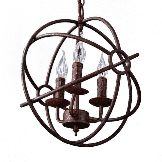 Spherical Wrought Iron Hanging Light - Antique Style Chandelier Lamp With Wire Frame 3/6/7 Lights