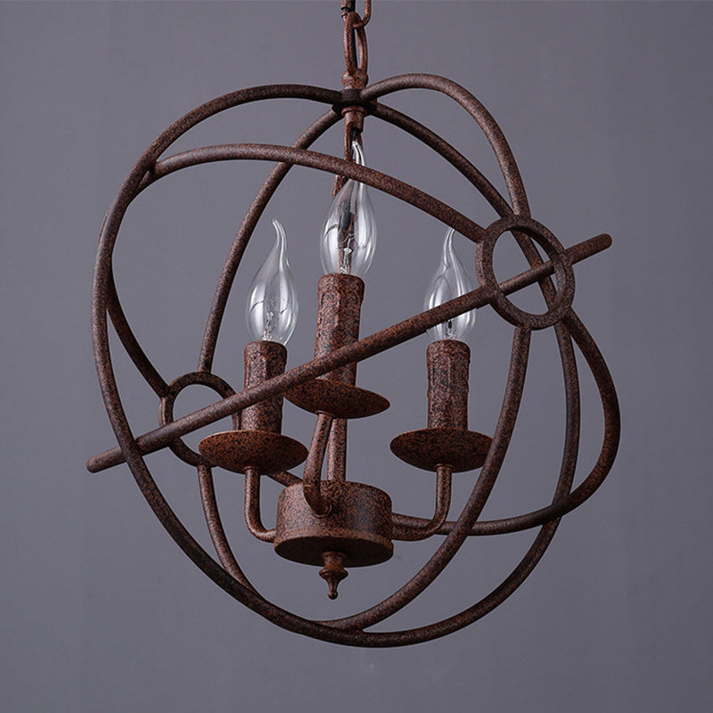 Spherical Wrought Iron Hanging Light: Antique Style Indoor Chandelier Lamp in Black/Rust with 3/6/7 Lights