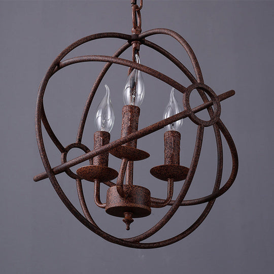 Spherical Wrought Iron Hanging Light: Antique Style Indoor Chandelier Lamp in Black/Rust with 3/6/7 Lights