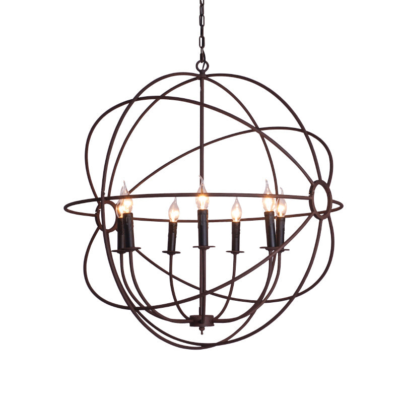 Spherical Wrought Iron Hanging Light - Antique Style Chandelier Lamp With Wire Frame 3/6/7 Lights