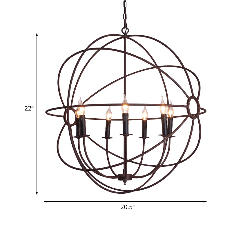 Spherical Wrought Iron Hanging Light - Antique Style Chandelier Lamp With Wire Frame 3/6/7 Lights