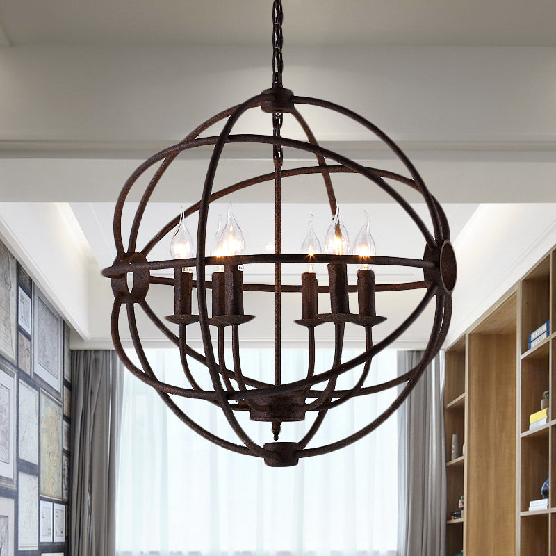 Spherical Wrought Iron Hanging Light - Antique Style Chandelier Lamp With Wire Frame 3/6/7 Lights