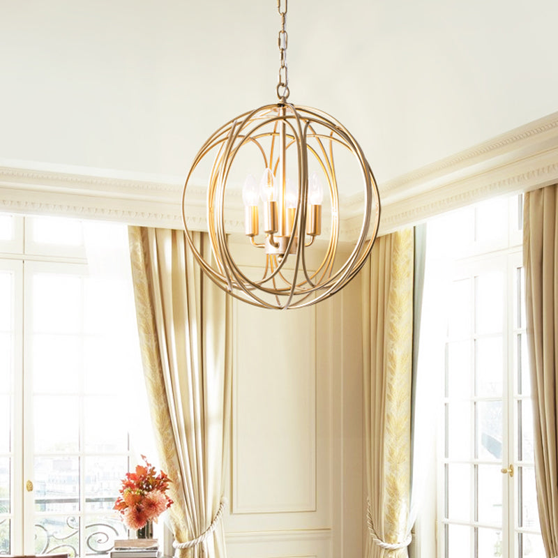 Vintage Style 3-Light Metal Cage Chandelier with Adjustable Chain for Indoor Ceiling - Metallic Orbit Shade Lamp