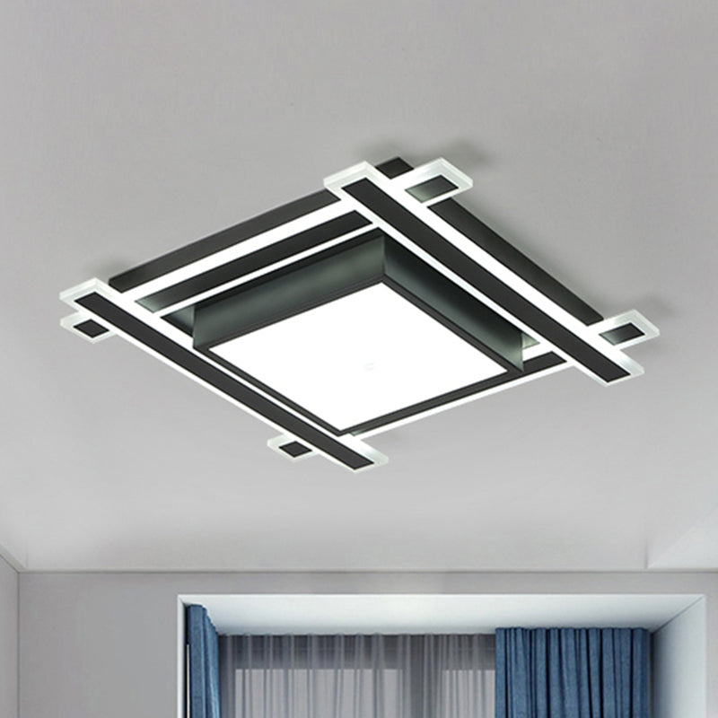 Minimalist Square Flush Pendant Light - 18"/23.5" Width LED Acrylic Ceiling Fixture in Black/White with Warm/White Light