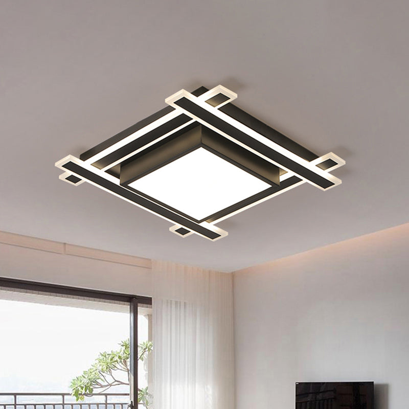 Minimalist Square Flush Pendant Light - 18"/23.5" Width LED Acrylic Ceiling Fixture in Black/White with Warm/White Light