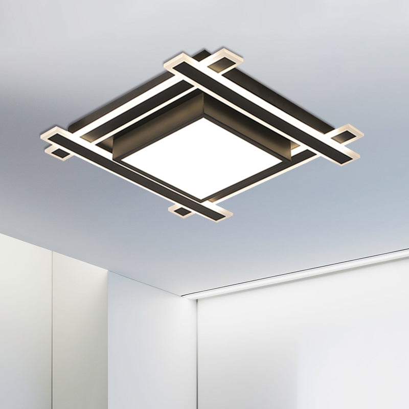 Minimalist Square Flush Pendant Light - 18"/23.5" Width LED Acrylic Ceiling Fixture in Black/White with Warm/White Light