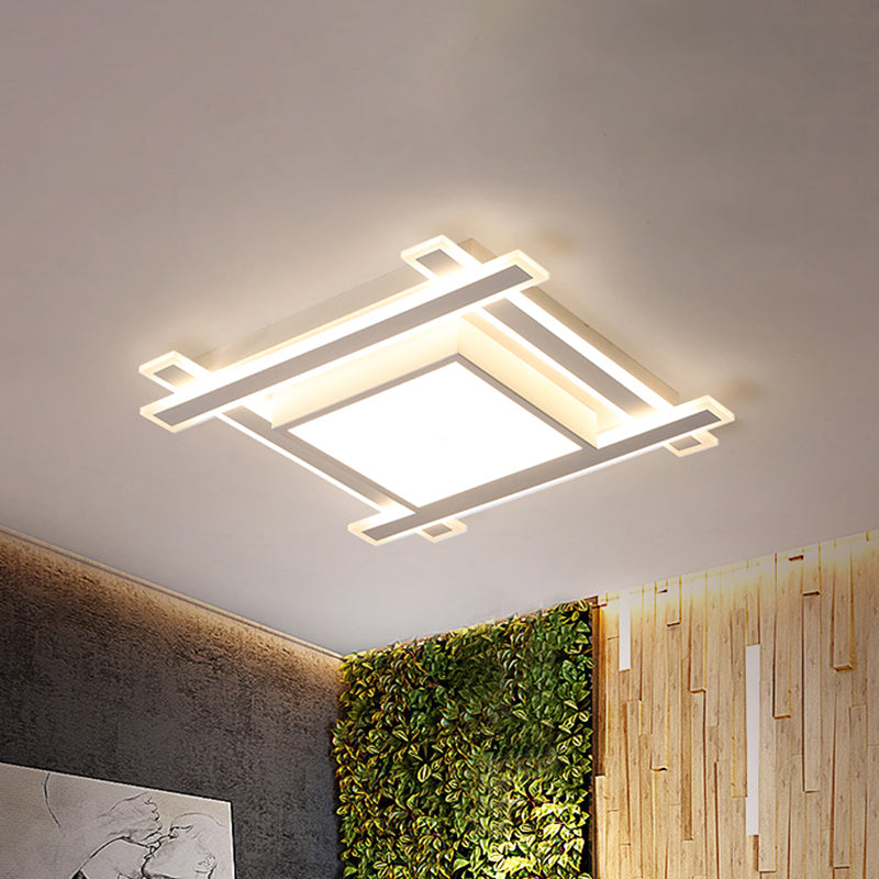 Minimalist Square Flush Pendant Light - 18"/23.5" Width LED Acrylic Ceiling Fixture in Black/White with Warm/White Light